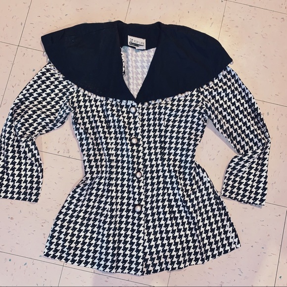Vintage Jackets & Blazers - Vintage Houndstooth Pearl Drops Blazer Blouse